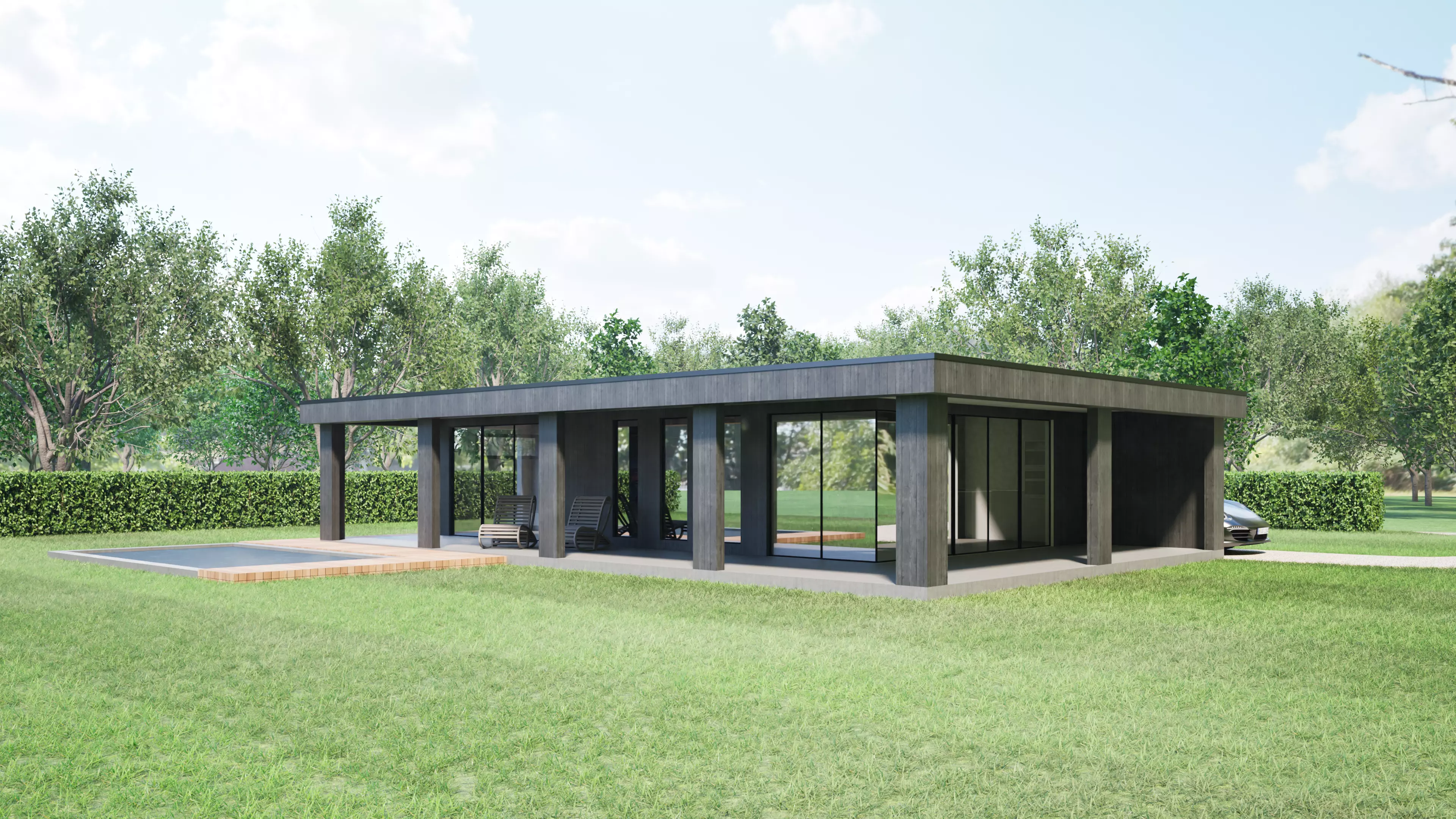 Modern House 3D Model Minimal Bungalow IFC SKP OBJ FBX GLB 3D model_1