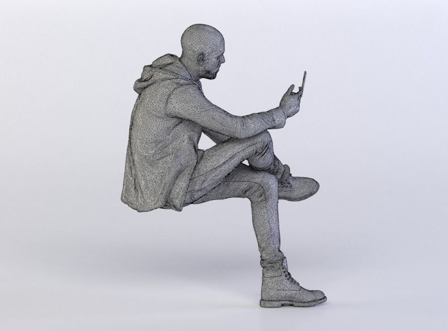 Daniel 0288 Man Sitting, Reading on a Phone, Leg over the Knee 3D model_7