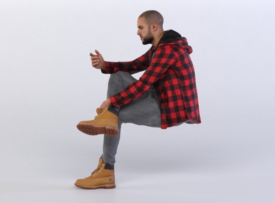 Daniel 0288 Man Sitting, Reading on a Phone, Leg over the Knee 3D model_1