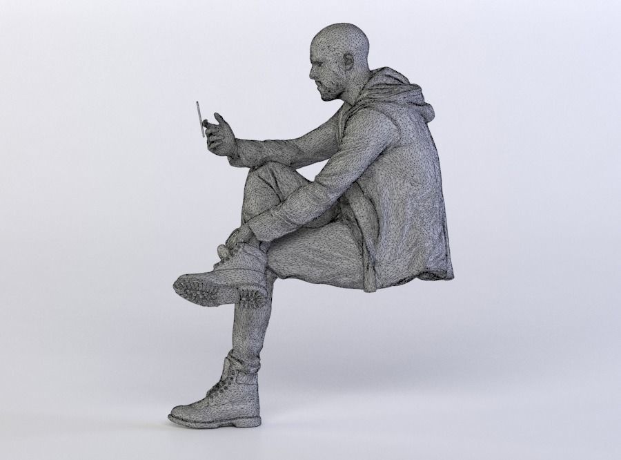 Daniel 0288 Man Sitting, Reading on a Phone, Leg over the Knee 3D model_5