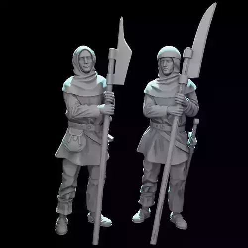 Medieval Infantry Guards with Halberd and Glaive Soldiers