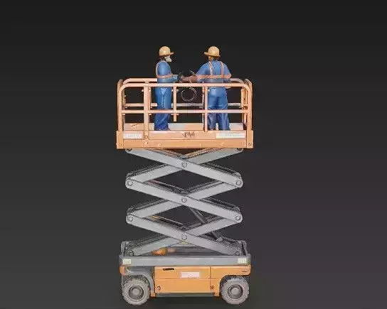 Scissor Lift Platform with Construction Workers - Industrial 3D 