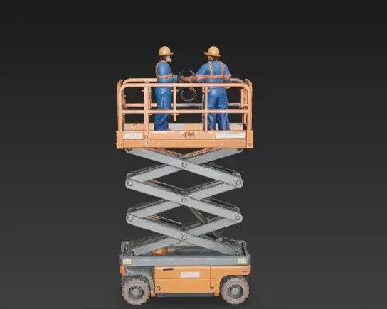 Scissor Lift Platform with Construction Workers - Industrial 3D 3D model