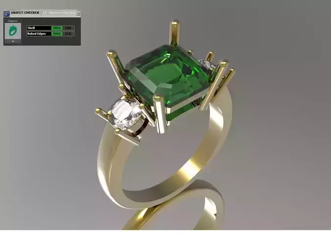 STL 3D Ring Central Emerald and Side Diamonds jr00291 3D print model