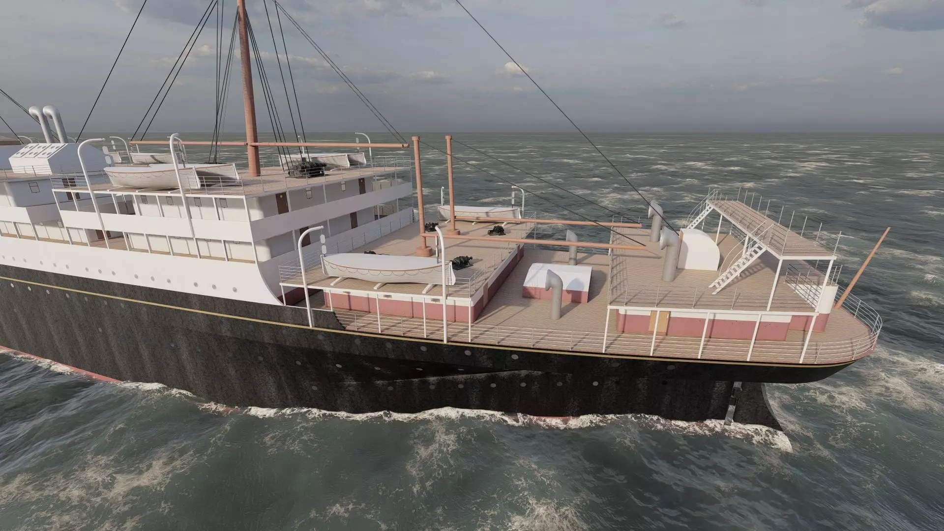 Early 1900s steam liner 3D model_12