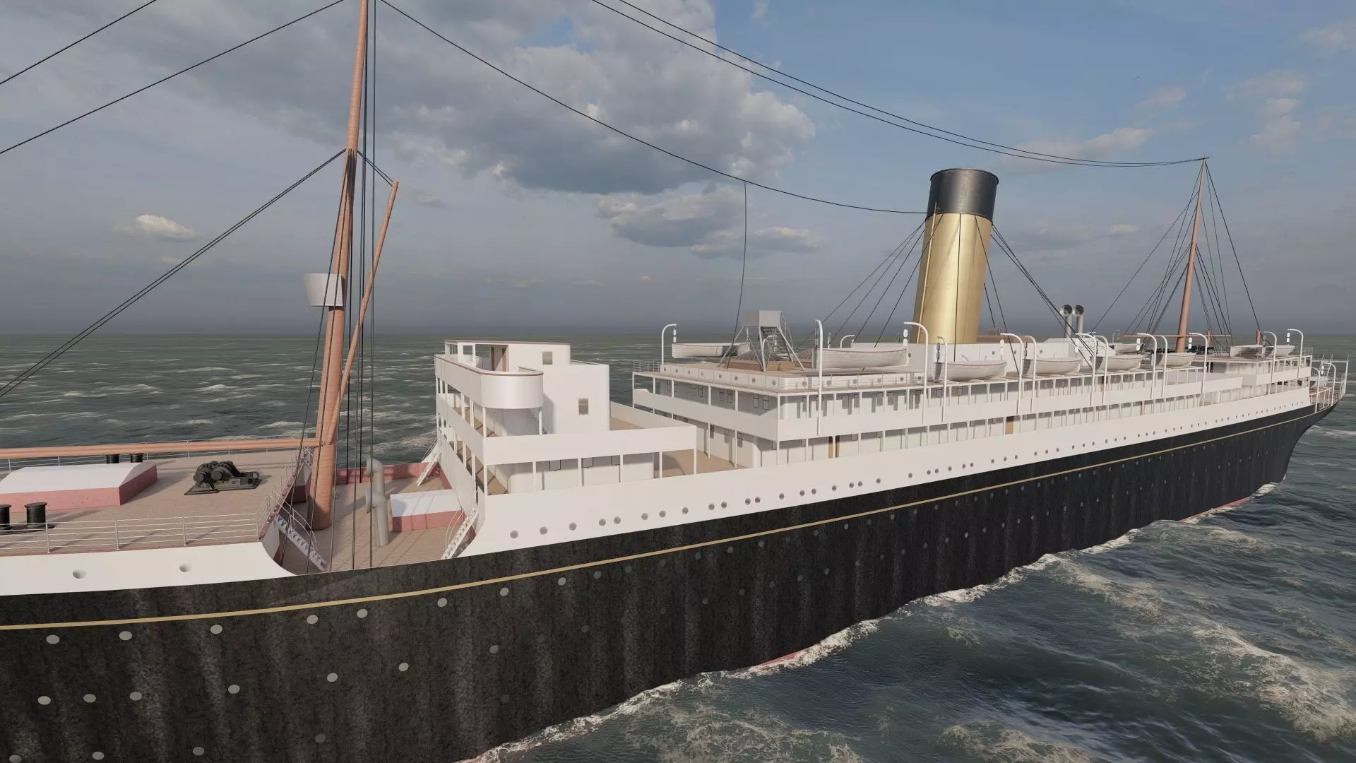 Early 1900s steam liner 3D model_8