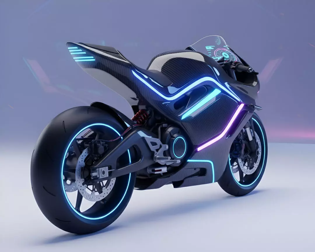 Futuristic Electric Sports Bike with Neon Low-poly 3D model Low-poly 3D model_1