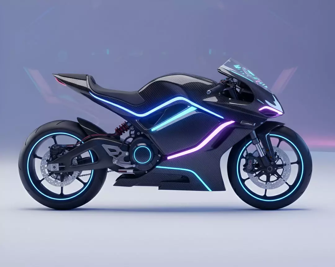 Futuristic Electric Sports Bike with Neon Low-poly 3D model Low-poly 3D model_6