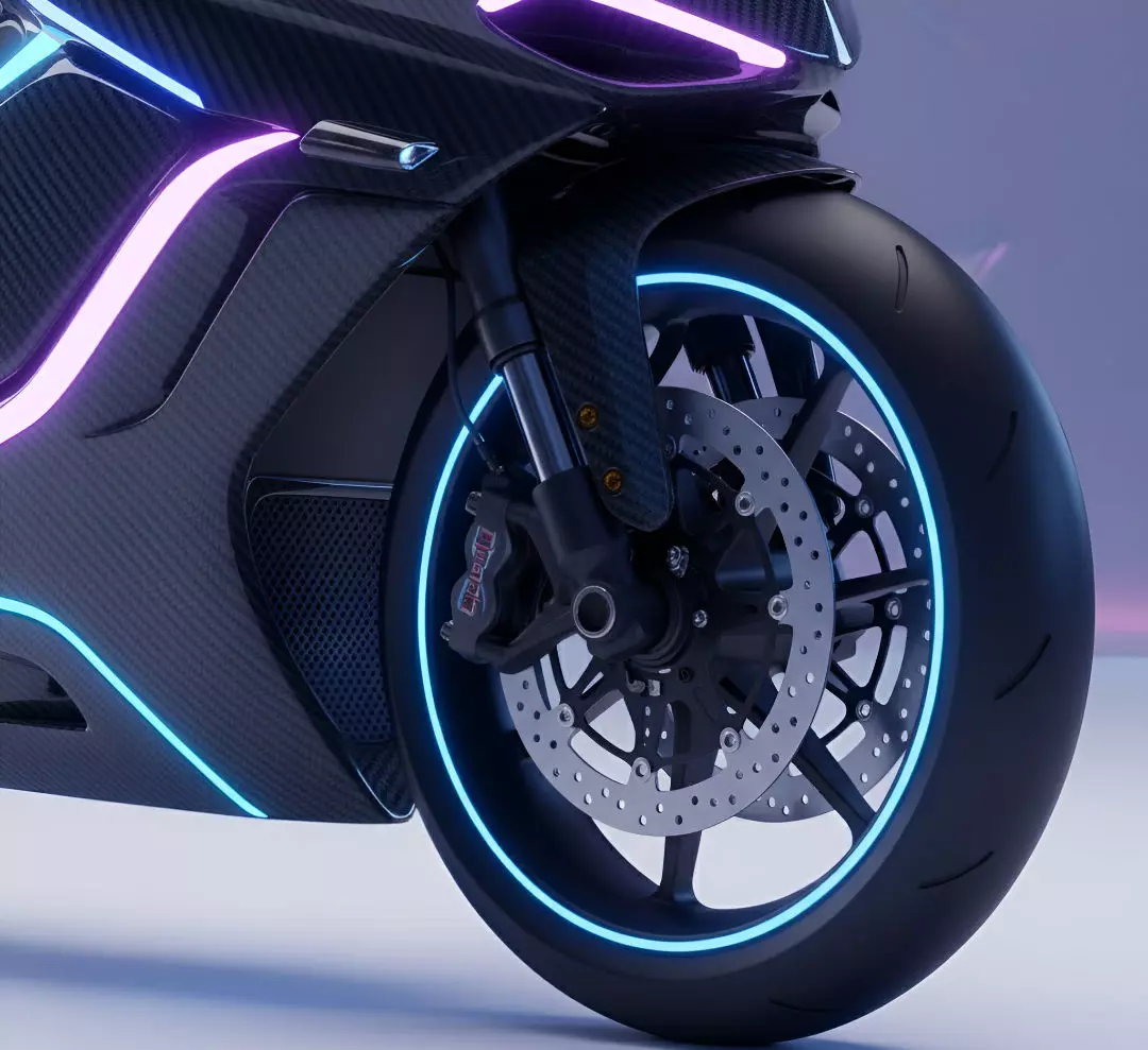 Futuristic Electric Sports Bike with Neon Low-poly 3D model Low-poly 3D model_2