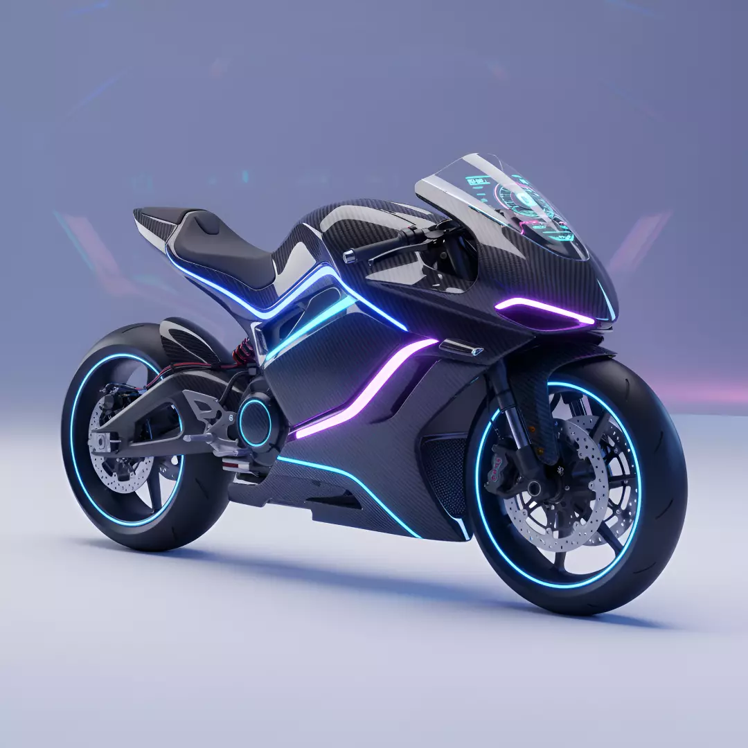 Futuristic Electric Sports Bike with Neon Low-poly 3D model Low-poly 3D model_0