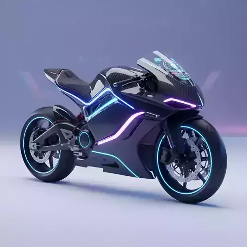 Futuristic Electric Sports Bike with Neon Low-poly 3D model Low-poly 3D model