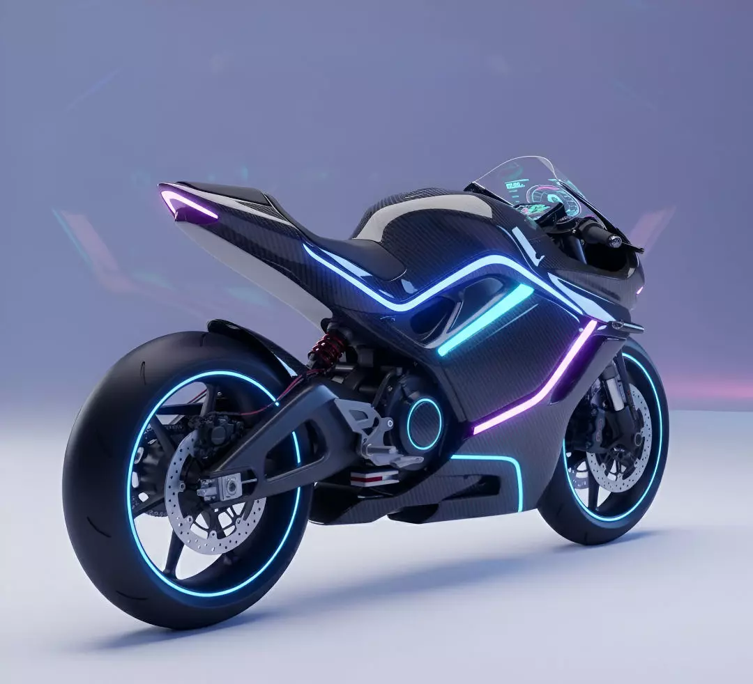 Futuristic Electric Sports Bike with Neon Low-poly 3D model Low-poly 3D model_5