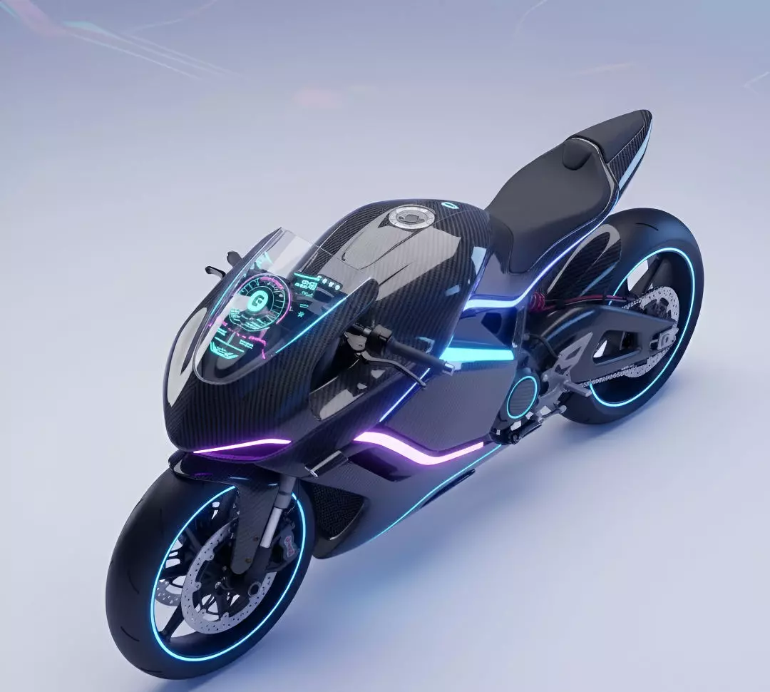 Futuristic Electric Sports Bike with Neon Low-poly 3D model Low-poly 3D model_7