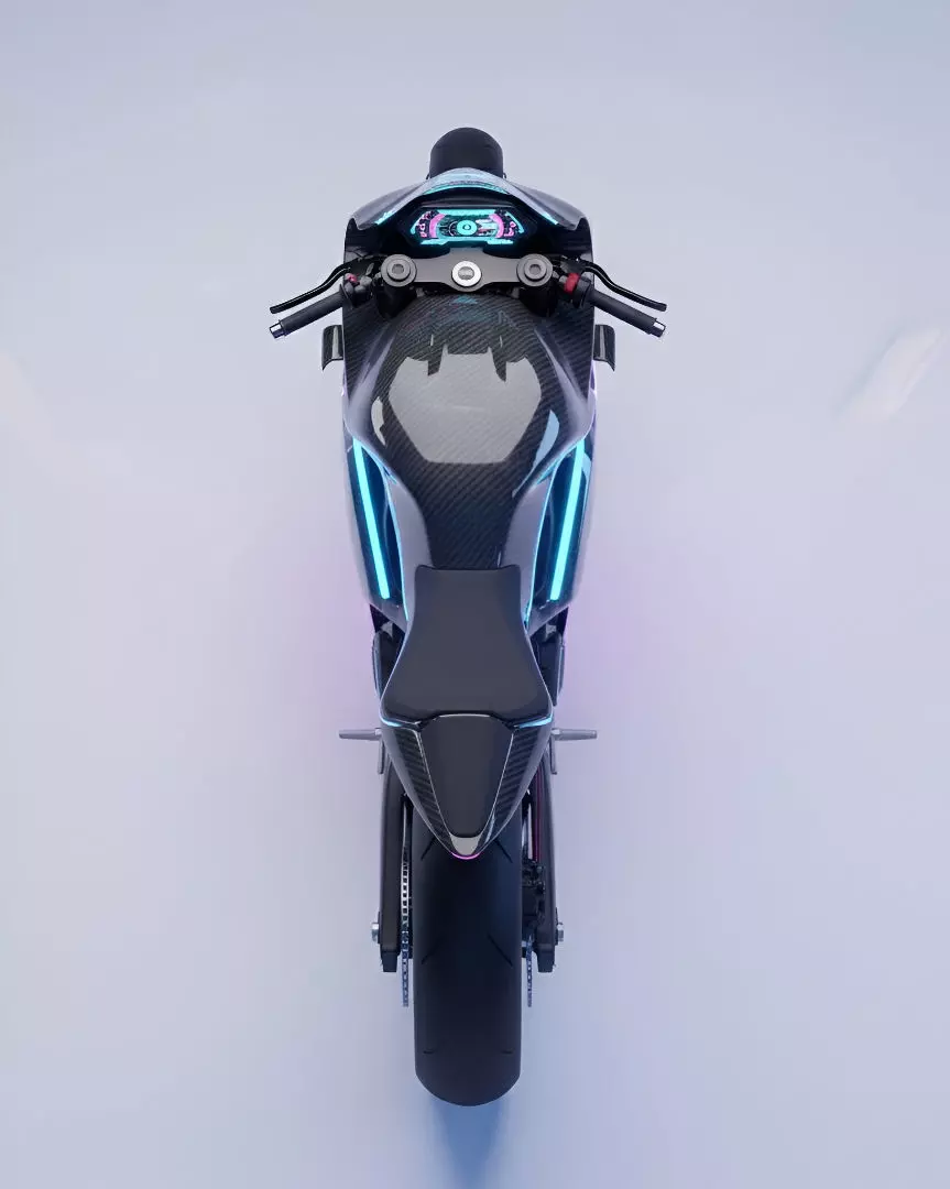 Futuristic Electric Sports Bike with Neon Low-poly 3D model Low-poly 3D model_3