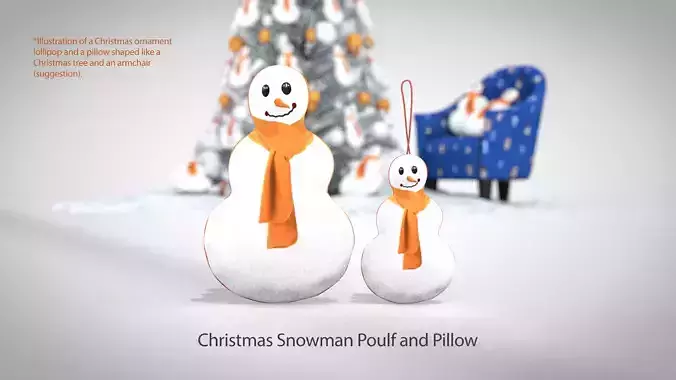 Christmas Snowman Pouf and Pillow 3D Model