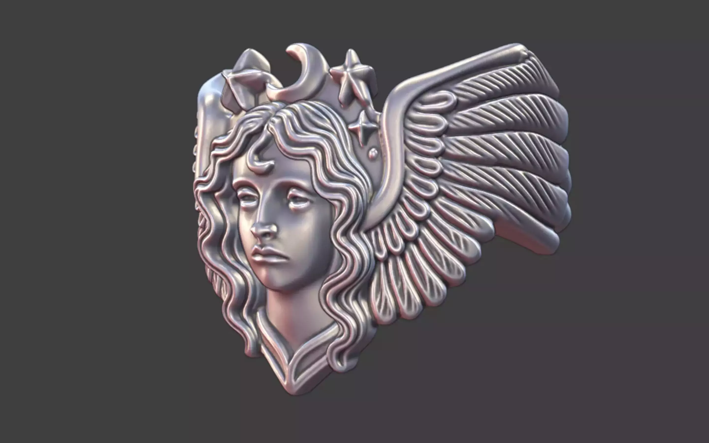 Angel Face Ring with Wings moon Band 3D print model