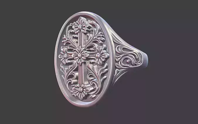 Ornate Floral Cross Ring