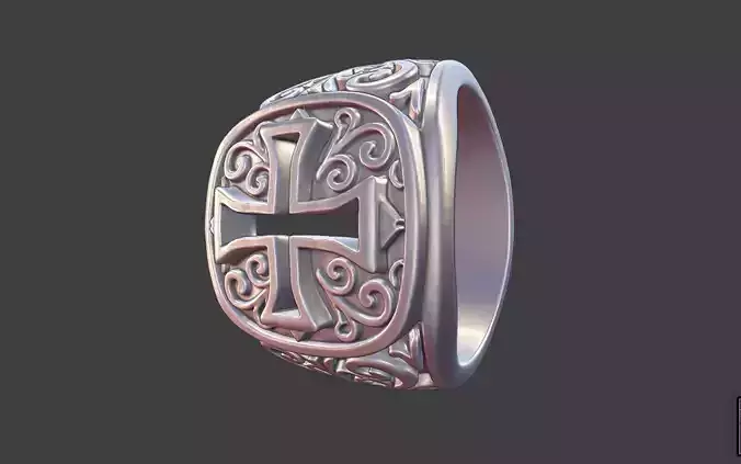 Square Cross Ring with Scrollwork