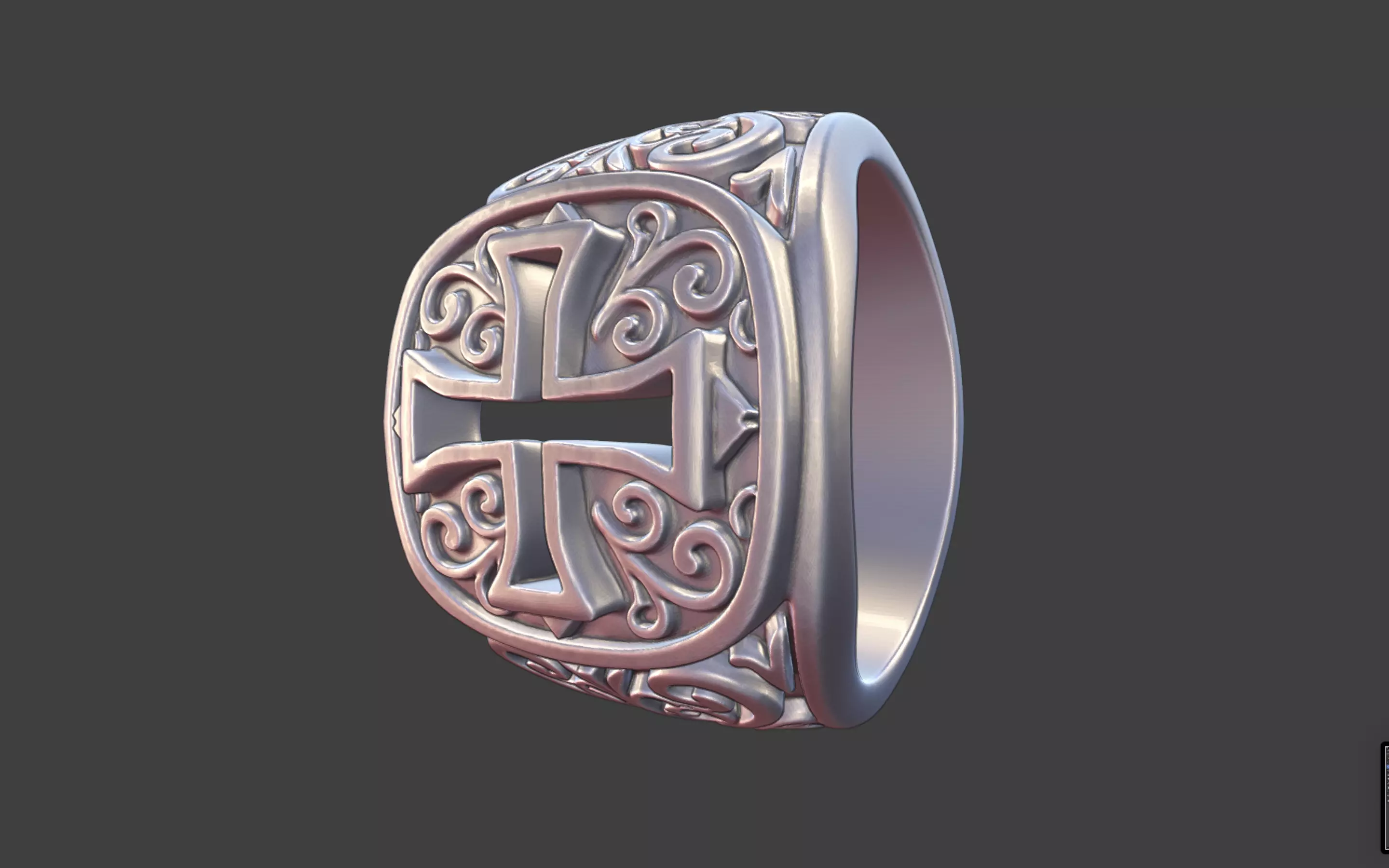 Square Cross Ring with Scrollwork 3D print model