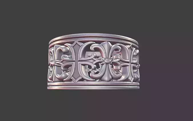 Cross and Fleur-de-Lis Ring Band