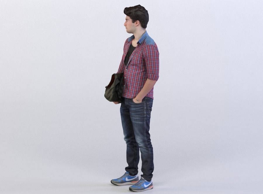 Berkan 0511 Man Standing, Holding Bag 3D model_1
