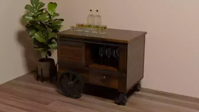 Antique Industrial Bar Cart Low-poly 3D model