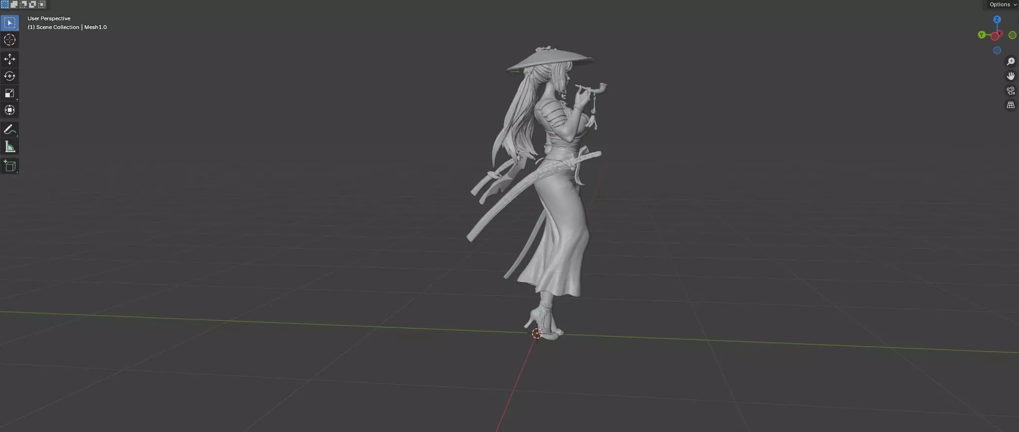 Green Kimono Sword Maiden 3D print model_2