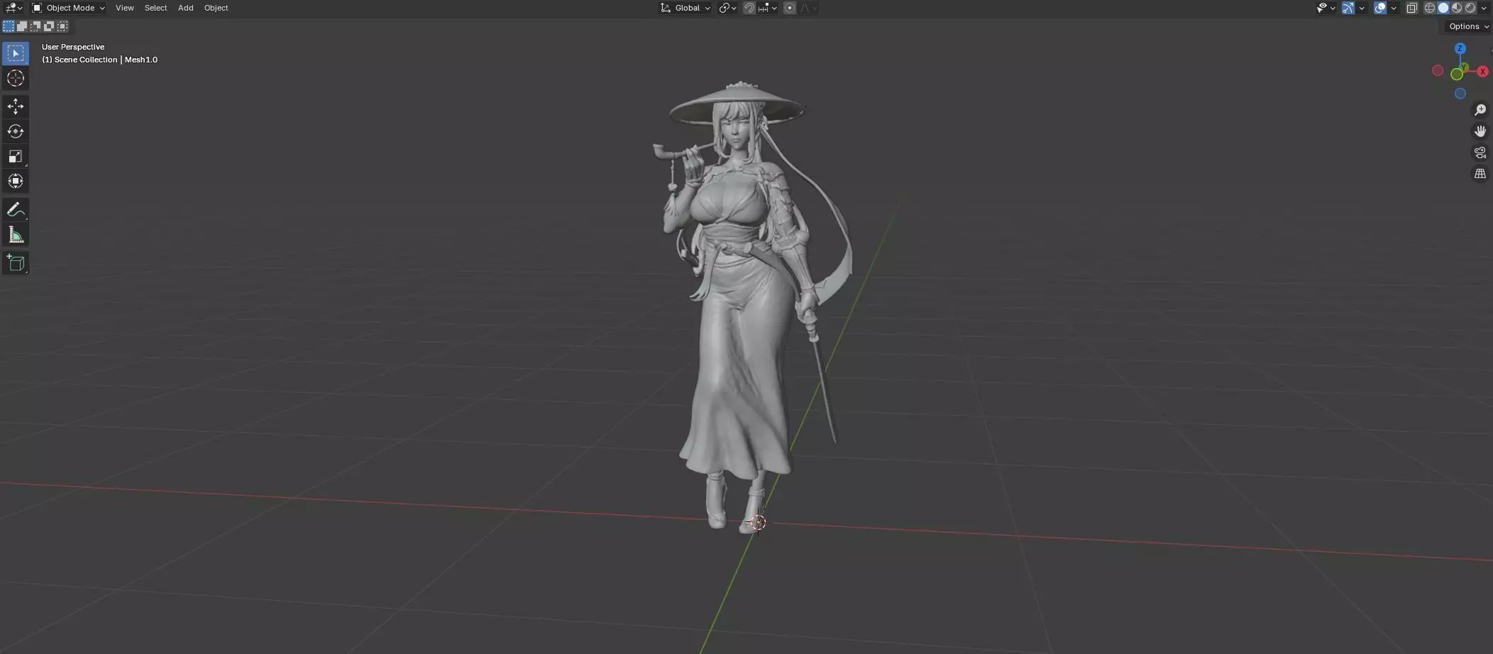 Green Kimono Sword Maiden 3D print model_1