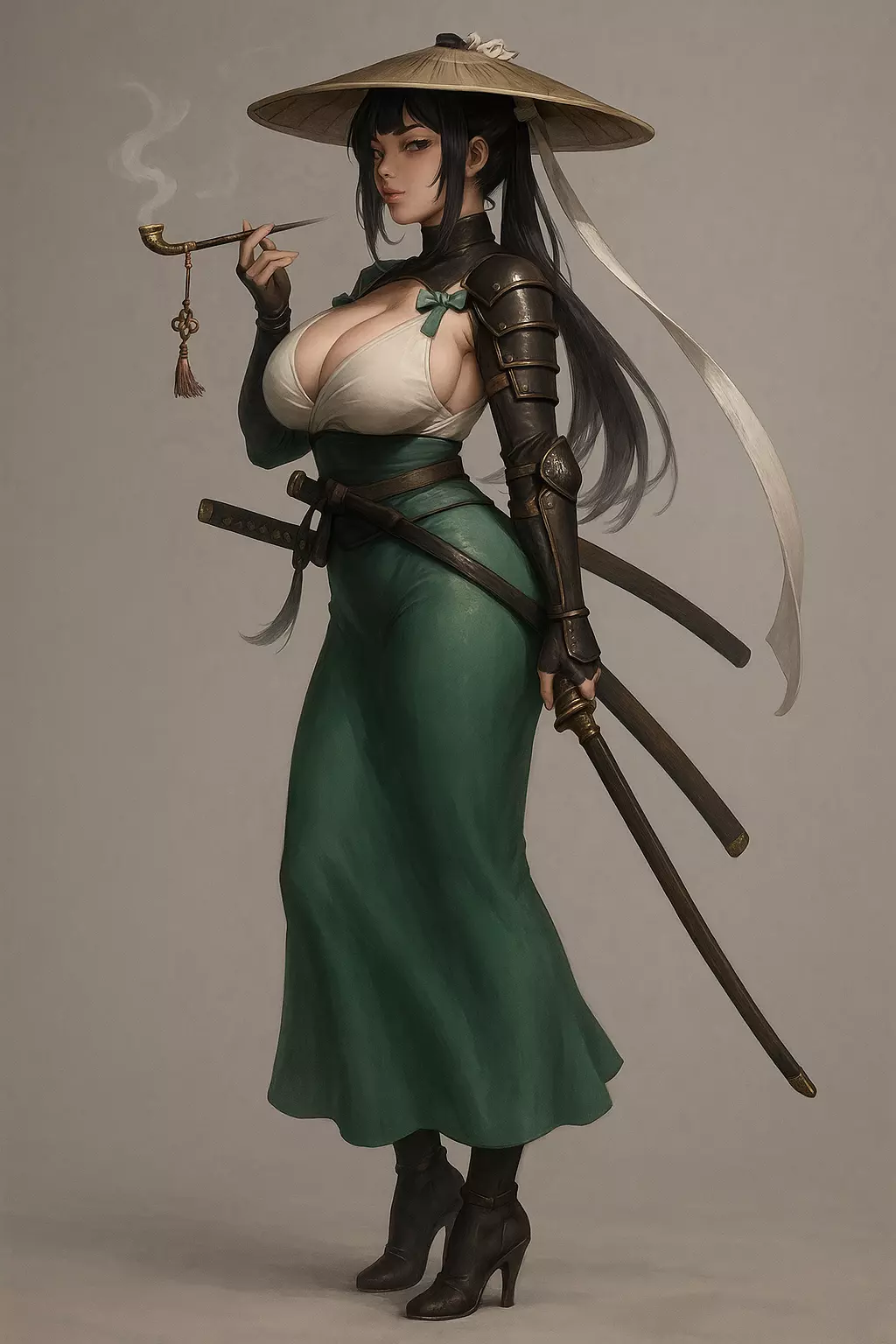 Green Kimono Sword Maiden 3D print model_0