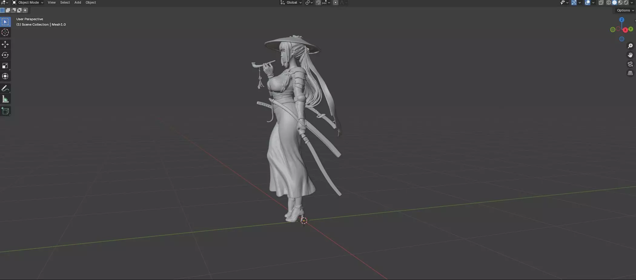 Green Kimono Sword Maiden 3D print model_3