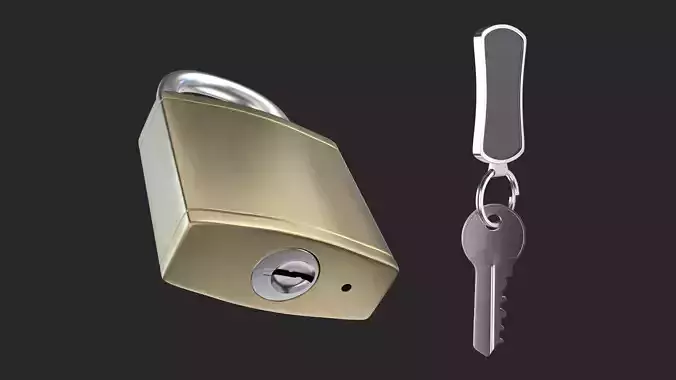 Brass Padlock with Key and Keychain