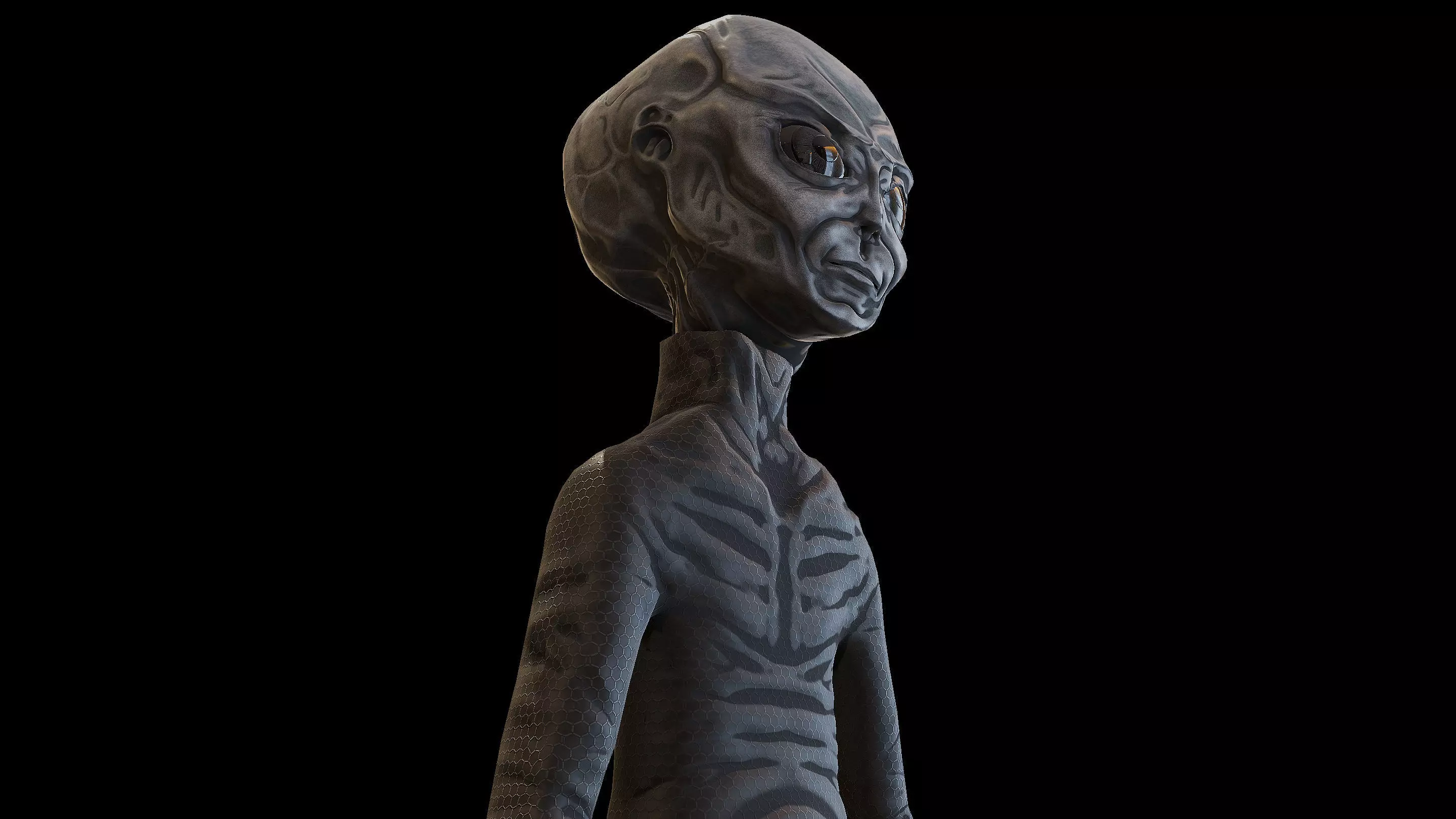 Space Grey Alien Low-poly 3D model_3