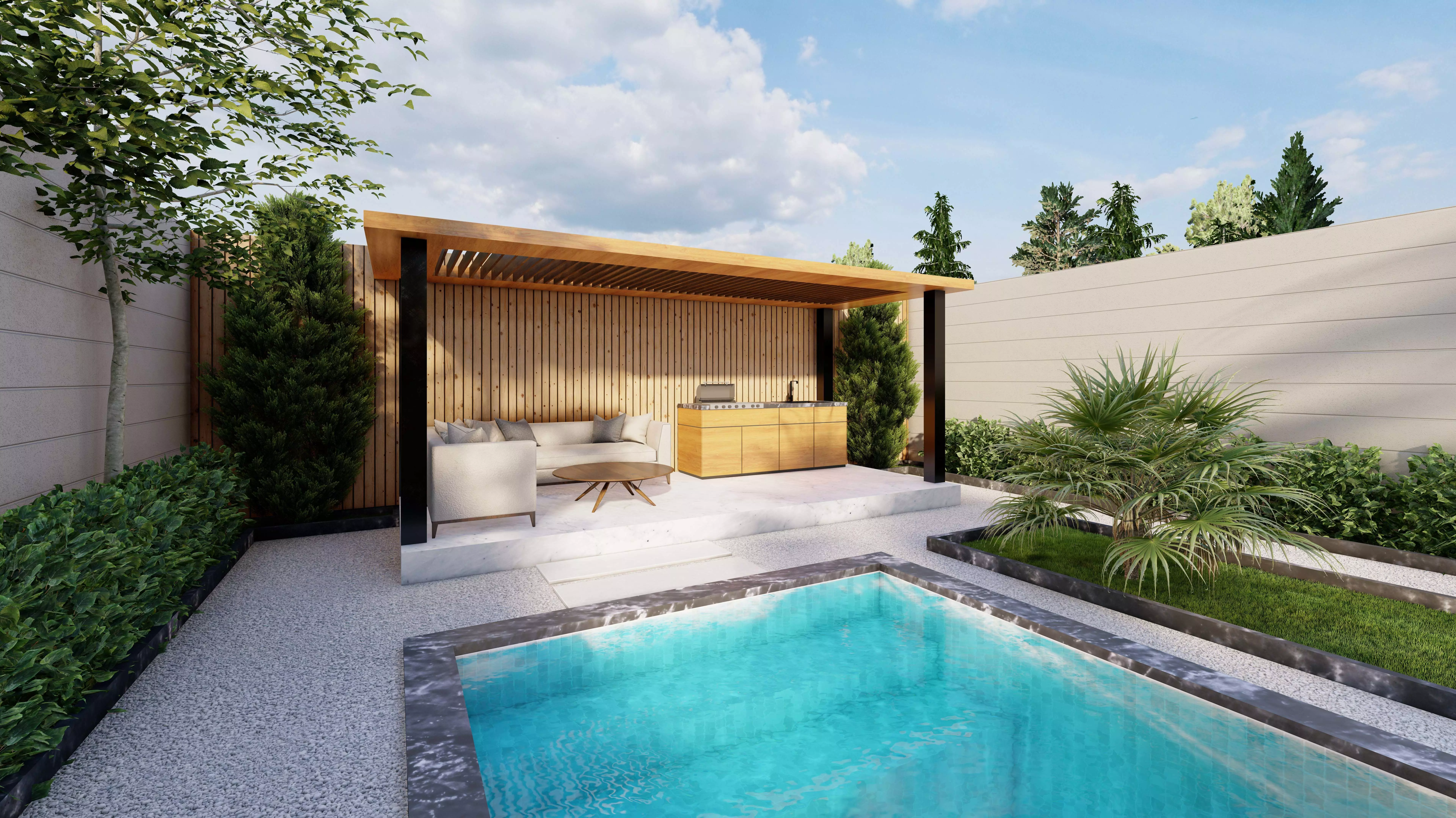 Modern Villa Landscape Backyard Design-pergola-pool Free low-poly 3D model