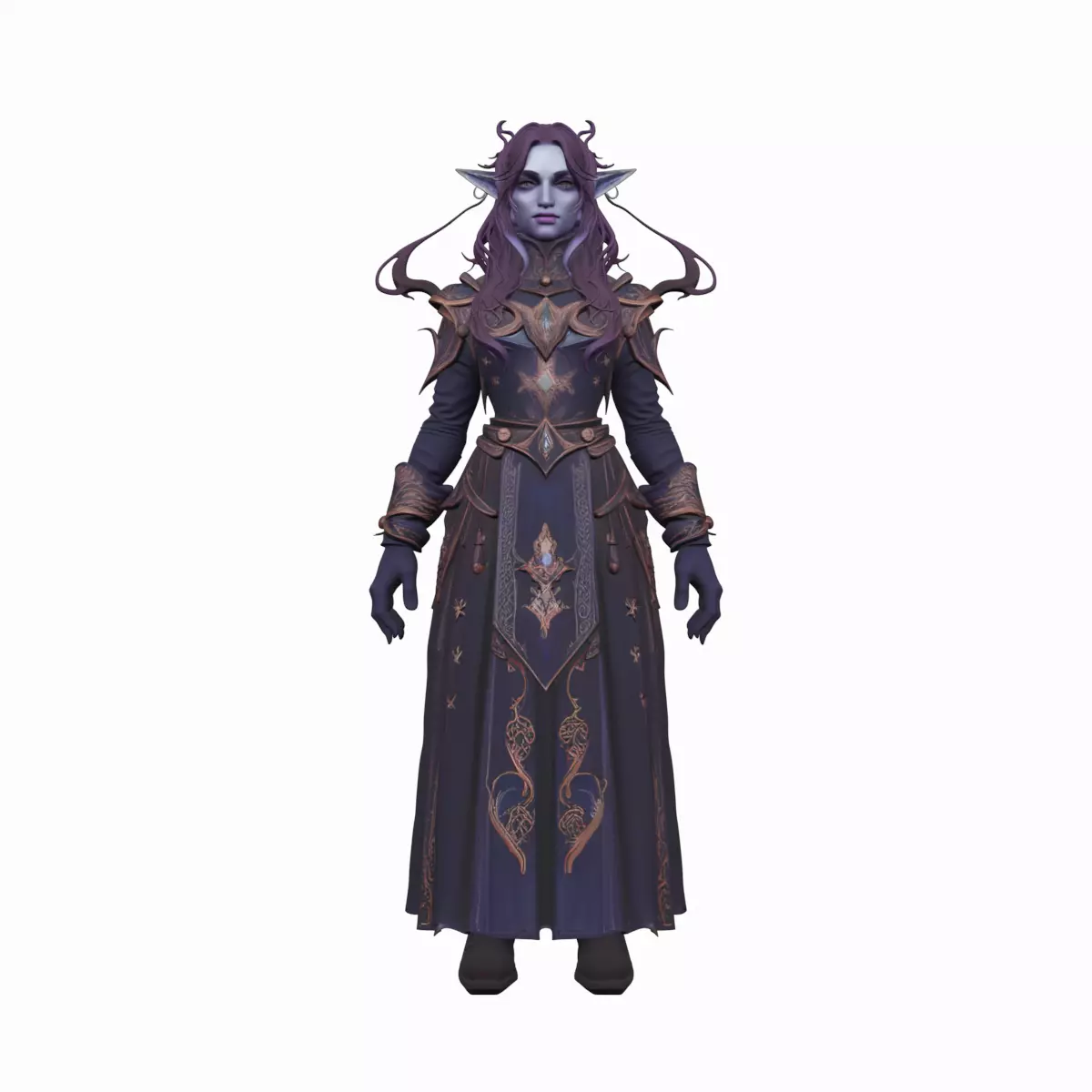 Ethereal Void Elf Scholar with Starry Eyes and Ancient Tome 3D 3D model_0