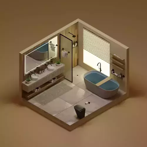 Isometric Bathroom Scene - Stylized Low-Poly Interior