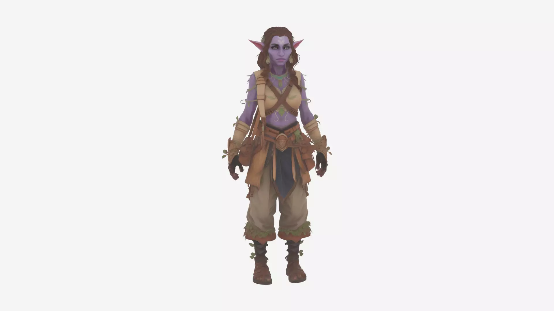 Highly Detailed 3D Model of Earthy Night Elf Herbalist in WoW 3D model_2