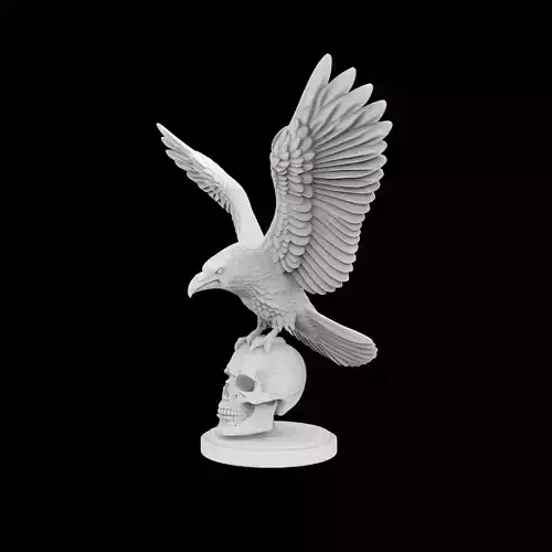 Raven With Open Wings Over Skull 3D Print Model