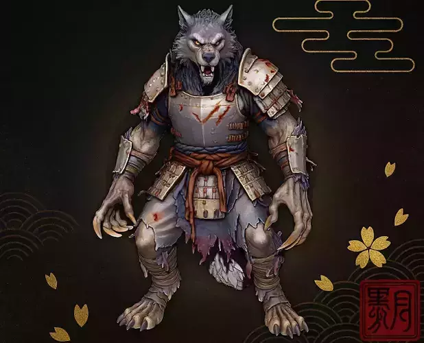 Samurai Werewolf Armored Yokai Wolf Warrior Highpoly Game Sculpt