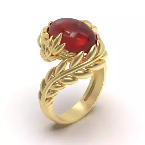 Wheat Motif Ring with Oval Carnelian and Turquoise