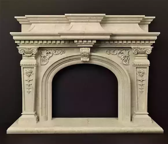 Classic Marble Fireplace - High Quality 3D Model 02