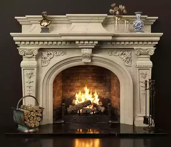 Classic Marble Fireplace - High Quality 3D Model 02