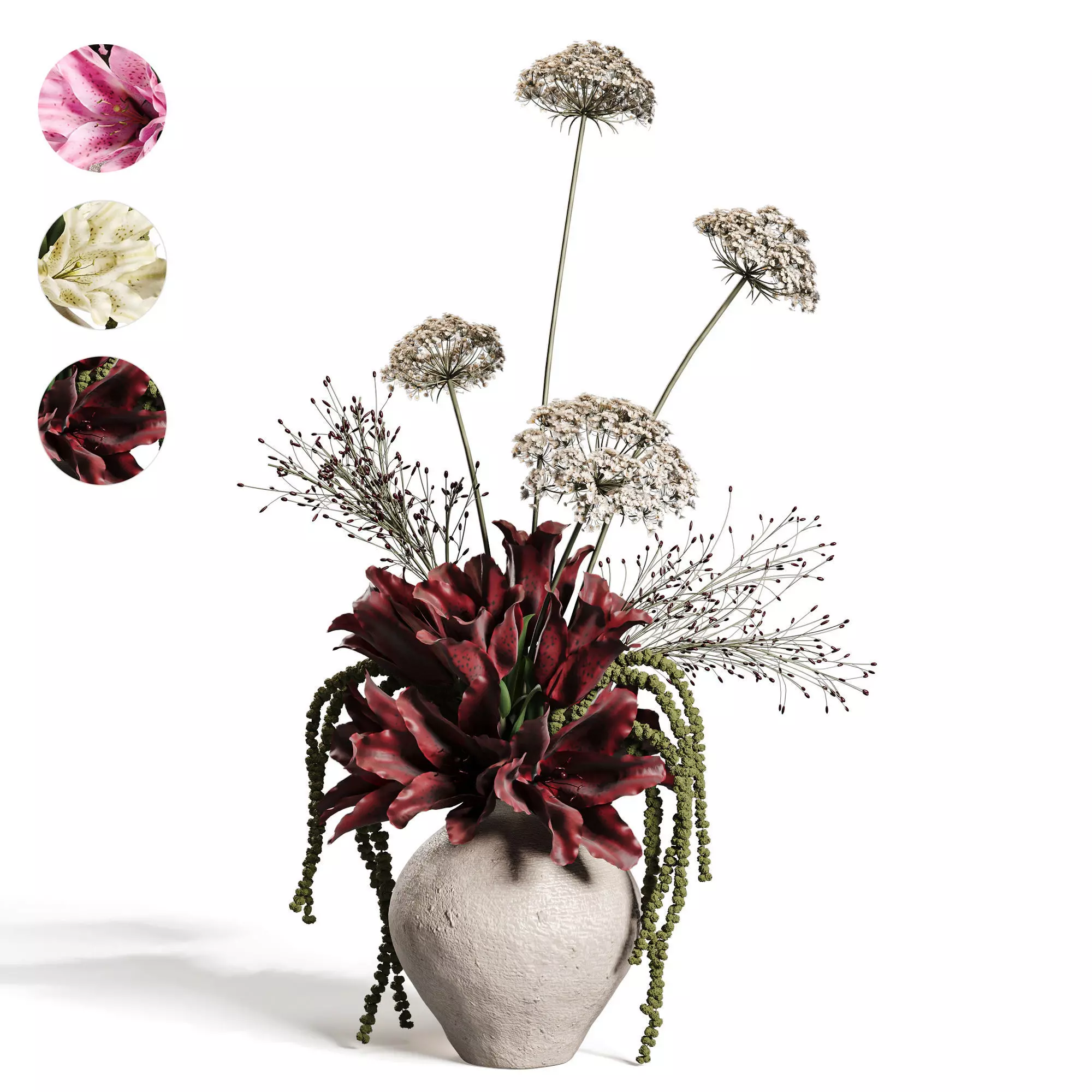 Crimson Whisper Floral Arrangement set50 3D model