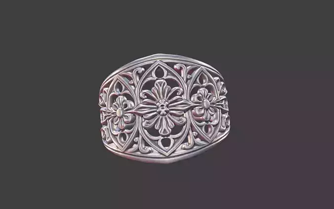 Gothic Floral Filigree Silver Band