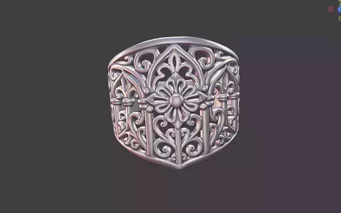 Gothic Floral Filigree Silver Band