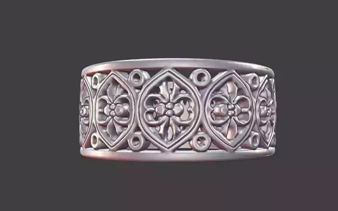 Gothic Floral Filigree Silver Band