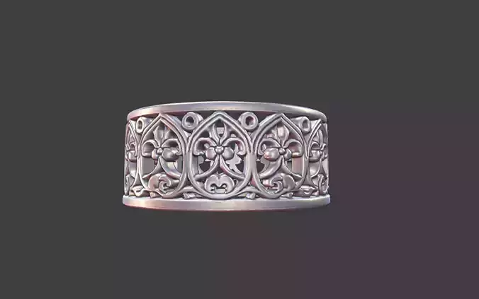 Gothic Floral Filigree Silver Band