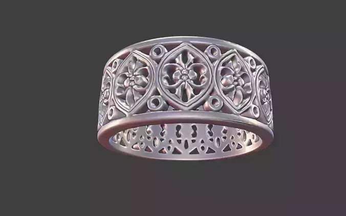 Gothic Floral Filigree Silver Band