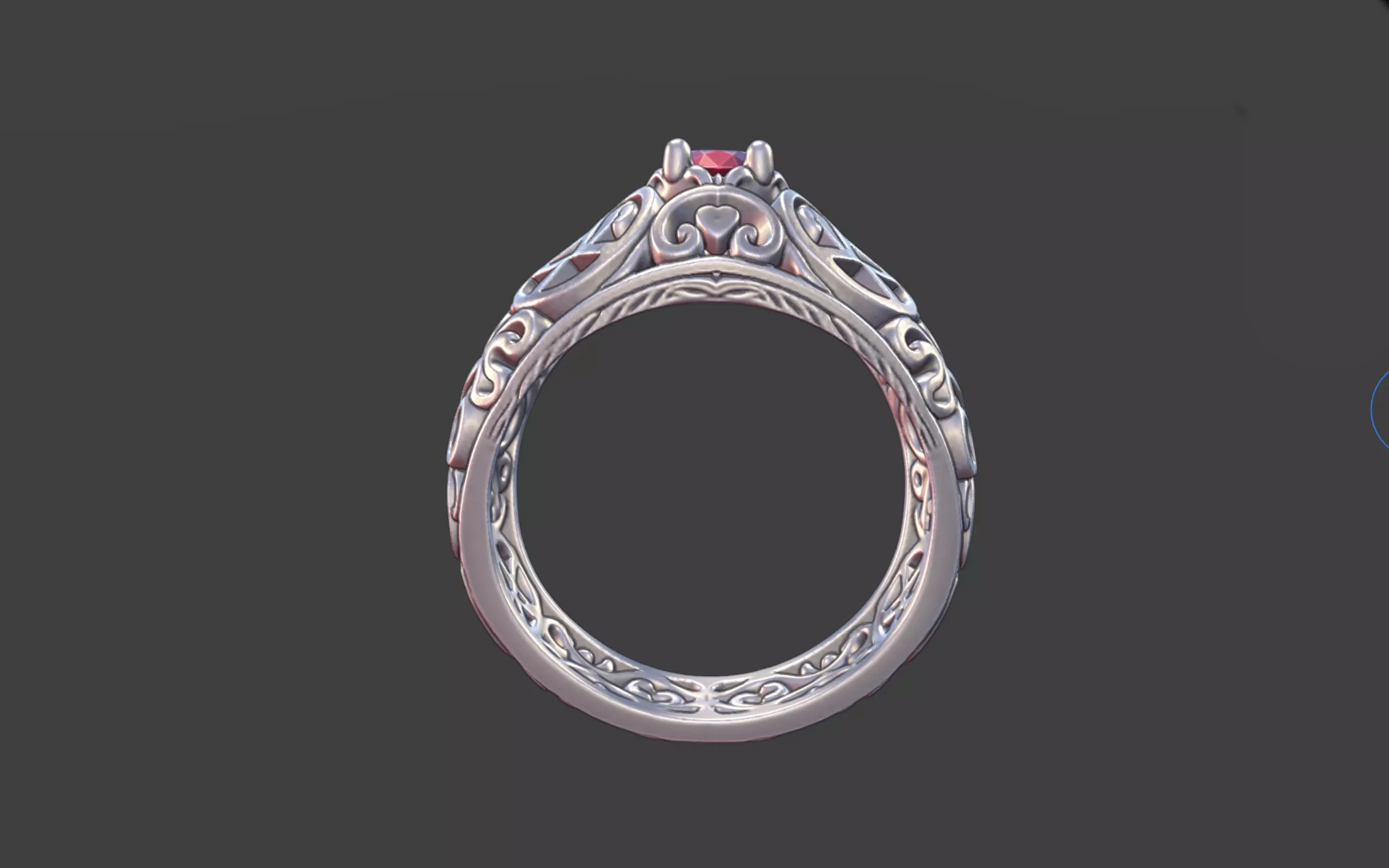 Filigree Silver Ring with Small Faceted Gem 3D print model_13