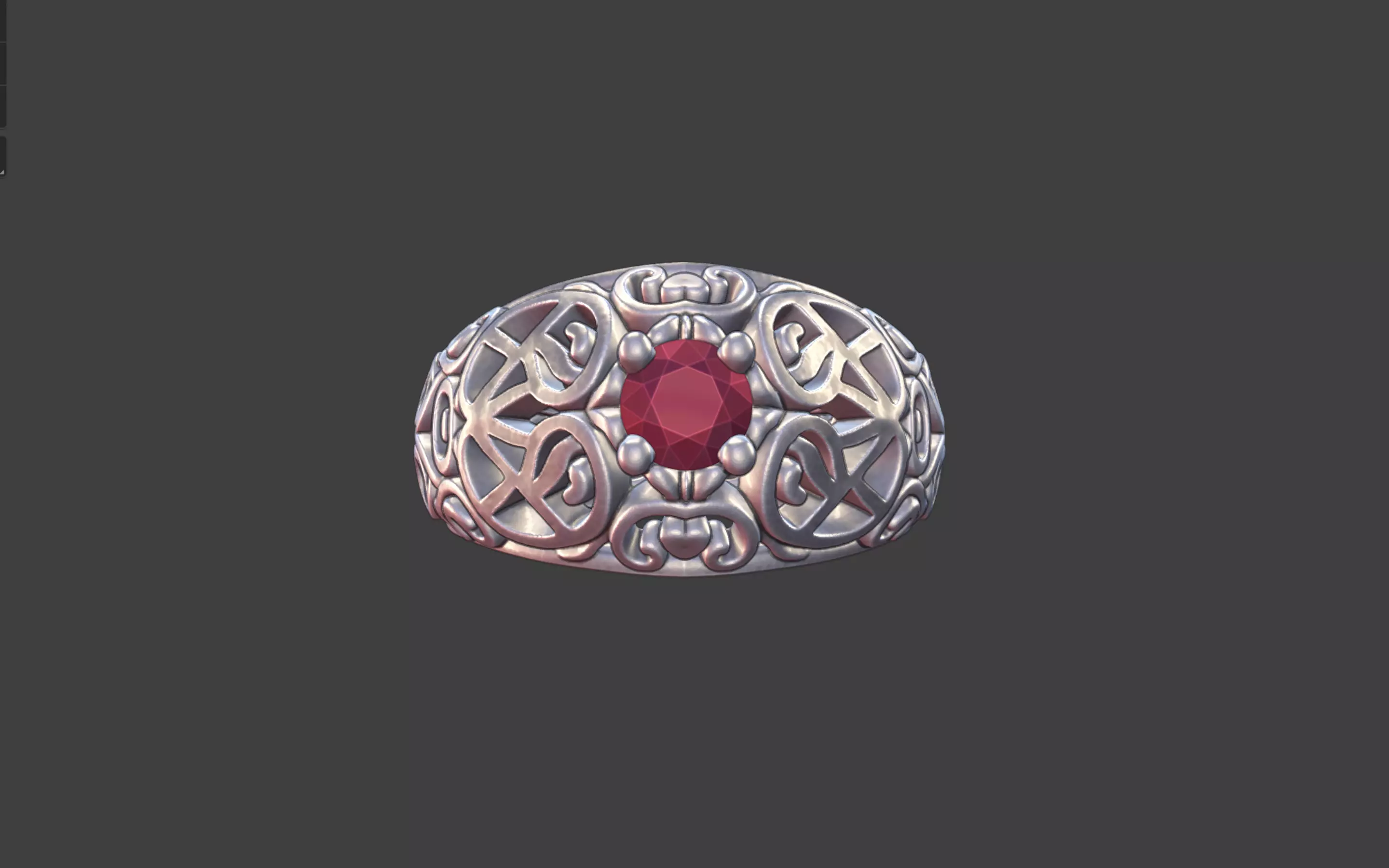Filigree Silver Ring with Small Faceted Gem 3D print model_1