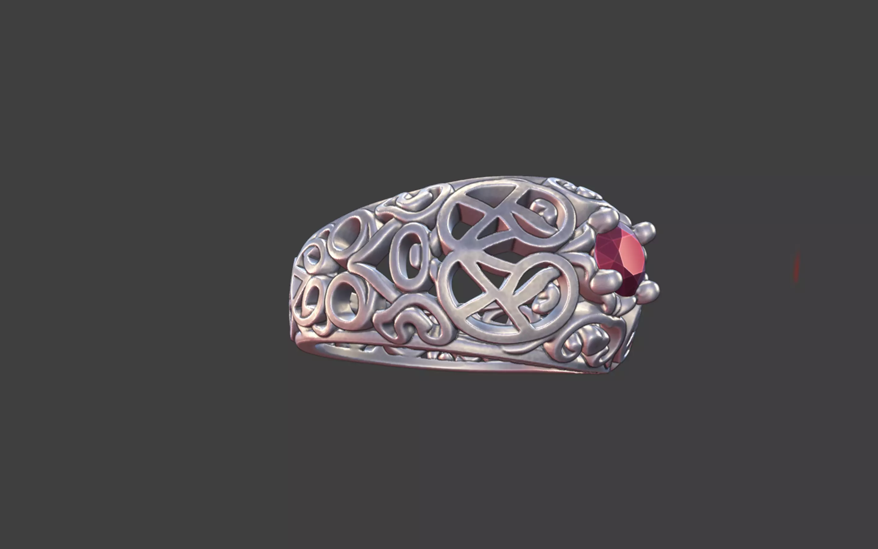 Filigree Silver Ring with Small Faceted Gem 3D print model_24